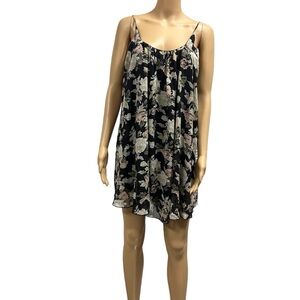 Hug Sleeveless Black Floral Flowy Spaghetti Strap Low Back Mini Dress Womens S